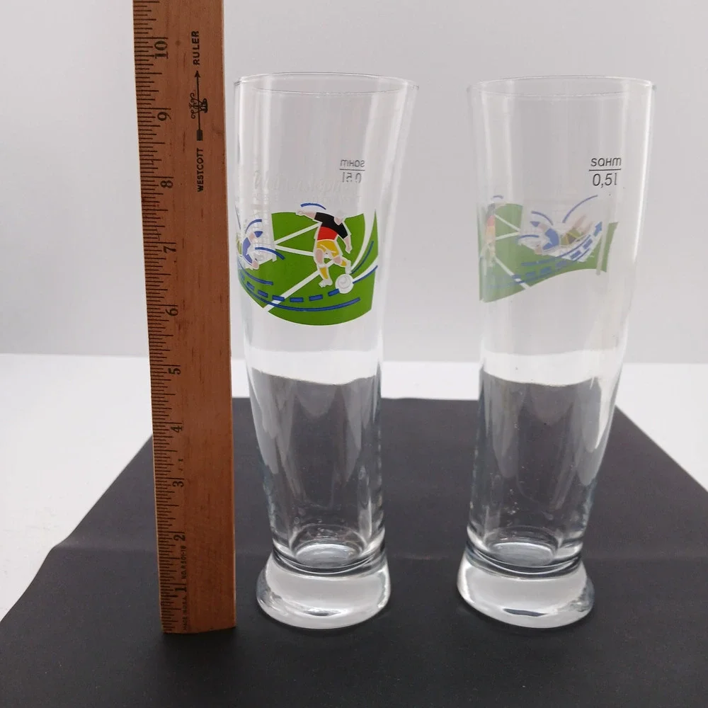 Weihenstephaner Beer Glasses 0.5L – Set of 2 Soccer Theme Pilsner Glasses German